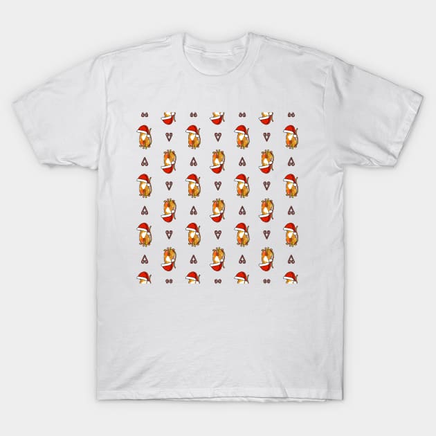 Christmas Santa Hat Cat Candy Cane Pattern T-Shirt by ellenhenryart